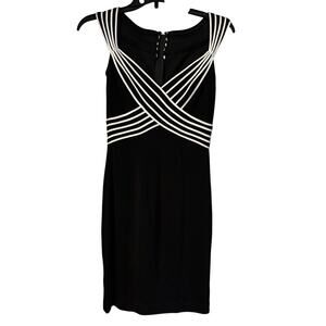 Tadashi Cocktail LBD Dress Bandage Bodycon Vtg 90's Black White Trim Size XS